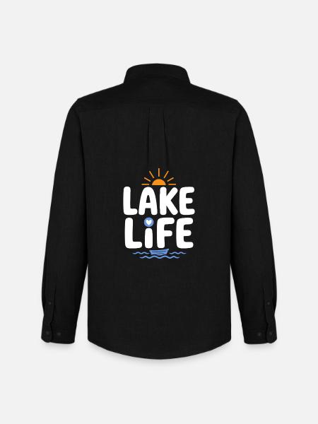 Lake Life Sunrise Badge - Men's Oxford Shirt by Stanley/Stella - black