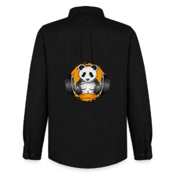 Bodybuilder Panda Bear With Barbell In Gym Patch - Men's Oxford Shirt by Stanley/Stella - black - Back - AI Model Male 185 dark (185cm)