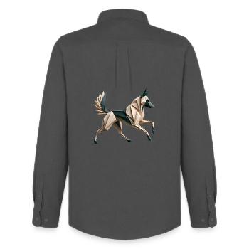 chien malinois origami géométrique 3d - Chemise Oxford homme Stanley/Stella - charbon - Dos - AI Model Male 185 dark (185cm)