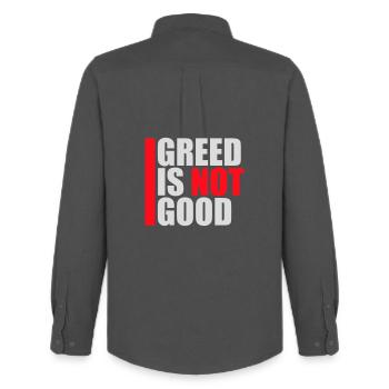 Greed Is Not Good Anti-Capitalism Statement Protest - Men's Oxford Shirt by Stanley/Stella - anthracite - Back - AI Model Male 185 dark (185cm)