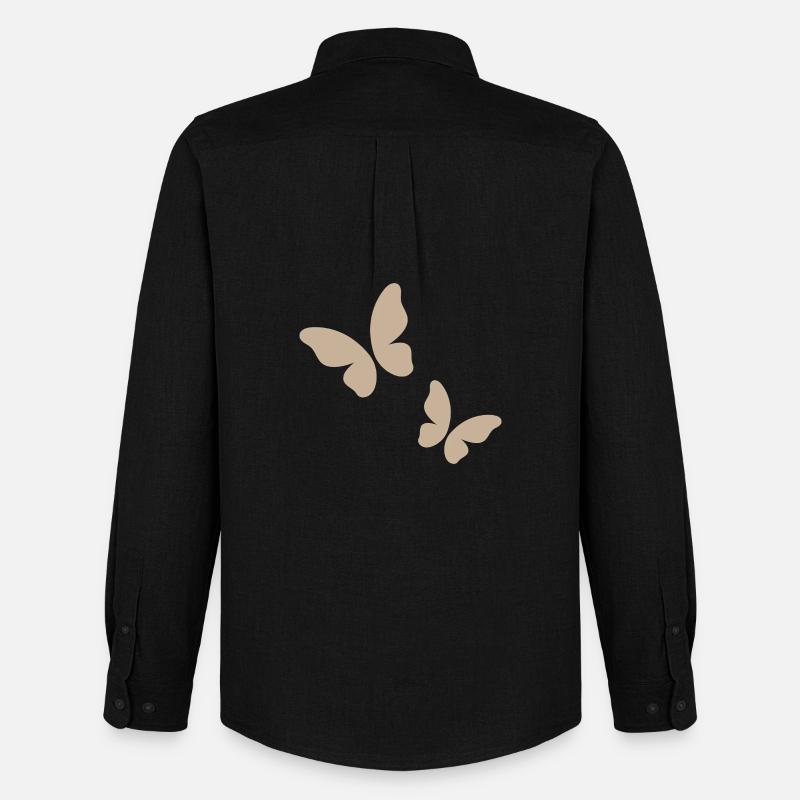 Motif papillon beige - Chemise Oxford homme Stanley/Stella - noir