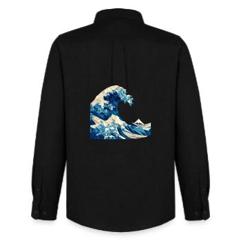 Origami Welle japanische Kunst Hokusai Fuji - Männer Oxford Hemd von Stanley/Stella - Schwarz - Hinten - AI Model Male 185 dark (185cm)