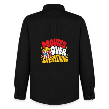 Movies Over Everything Popcorn - Men's Oxford Shirt by Stanley/Stella - black - Back - AI Model Male 185 dark (185cm)
