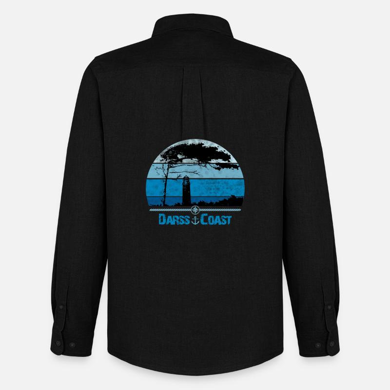 Darss Coast mit Windflüchter und Leuchtturm - Männer Oxford Hemd von Stanley/Stella - Schwarz