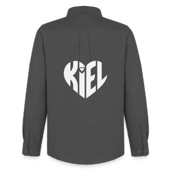 Typographie du cœur de Kiel - Chemise Oxford homme Stanley/Stella - charbon - Dos - AI Model Male 185 dark (185cm)