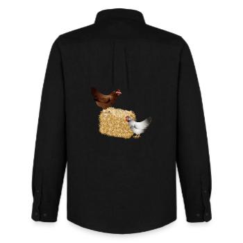 deux poulets sur une balle de paille - Chemise Oxford homme Stanley/Stella - noir - Dos - AI Model Male 185 dark (185cm)