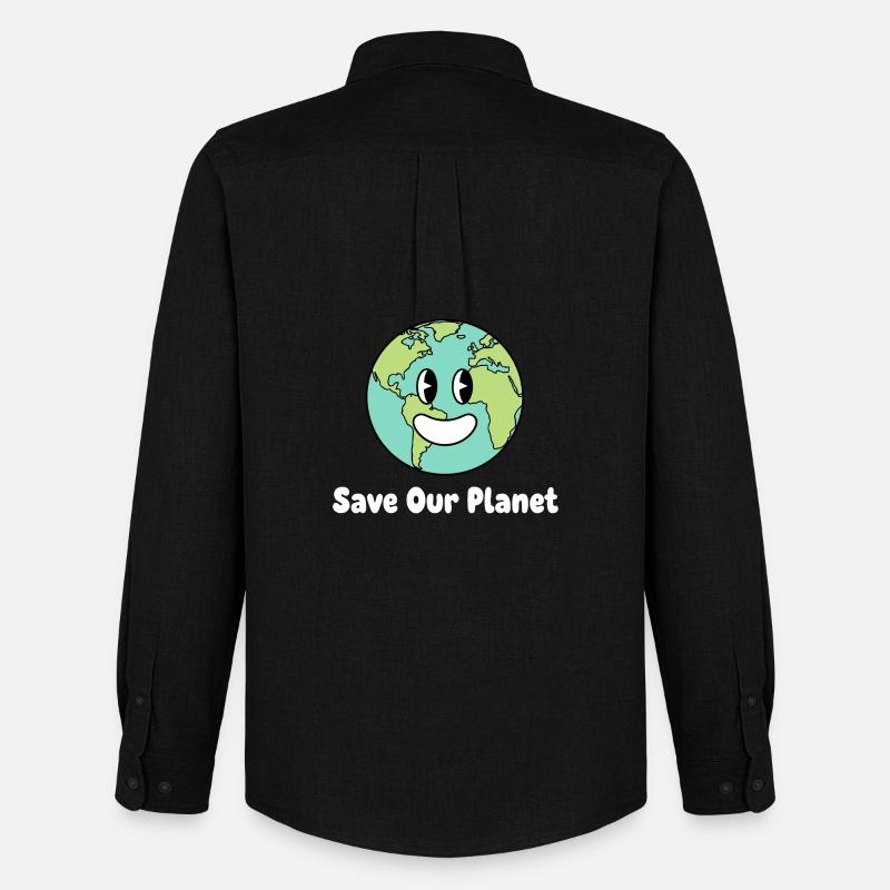 Lächelnde Erde Save Our Planet - Männer Oxford Hemd von Stanley/Stella - Schwarz