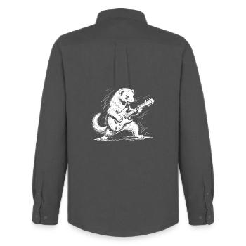 Frettchen mit Rock-Gitarre - Männer Oxford Hemd von Stanley/Stella - Anthrazit - Hinten - AI Model Male 185 dark (185cm)