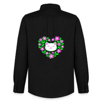 Flower-Heart-Cat - Men's Oxford Shirt by Stanley/Stella - black - Back - AI Model Male 185 dark (185cm)