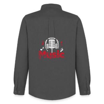 Music - Microphone - Lyrics - Sound Design - Men's Oxford Shirt by Stanley/Stella - anthracite - Back - AI Model Male 185 dark (185cm)