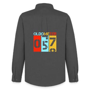 Oldometer 57 Retro 57th Birthday Gift Dad Father - Men's Oxford Shirt by Stanley/Stella - anthracite - Back - AI Model Male 185 dark (185cm)
