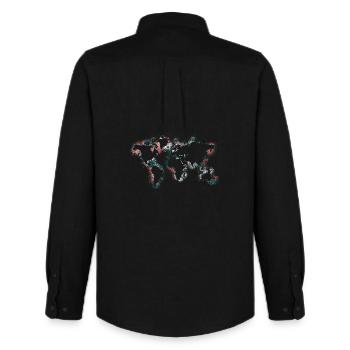carte du monde - Chemise Oxford homme Stanley/Stella - noir - Dos - AI Model Male 185 dark (185cm)