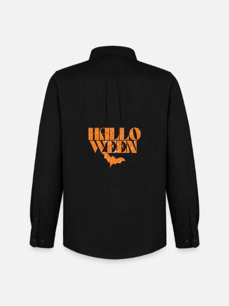Halloween Orange Bat Silhouette - Men's Oxford Shirt by Stanley/Stella - black