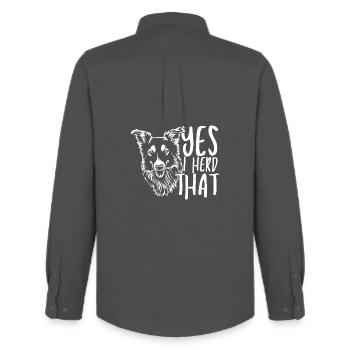 Wolf head with handwritten text - Men's Oxford Shirt by Stanley/Stella - anthracite - Back - AI Model Male 185 dark (185cm)