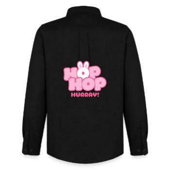 Hop Hop Hourra | Motif de la jolie phrase de lapin - Chemise Oxford homme Stanley/Stella - noir - Dos - AI Model Male 185 dark (185cm)