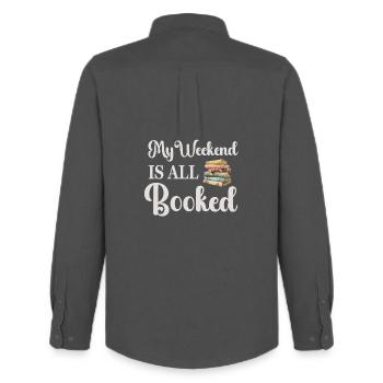 Reading Books Bookworm - Men's Oxford Shirt by Stanley/Stella - anthracite - Back - AI Model Male 185 dark (185cm)
