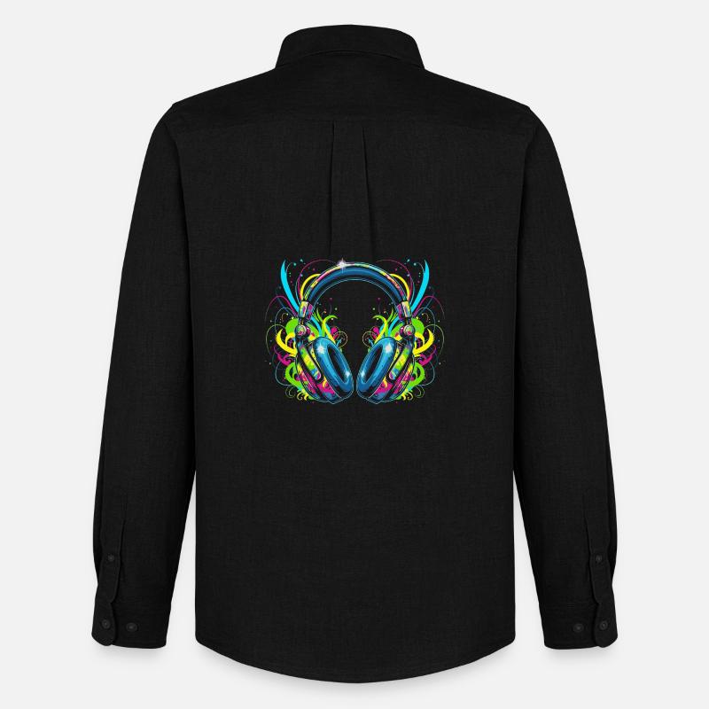 Neon-Kopfhörer mit psychedelischen Wirbeln - Männer Oxford Hemd von Stanley/Stella - Schwarz