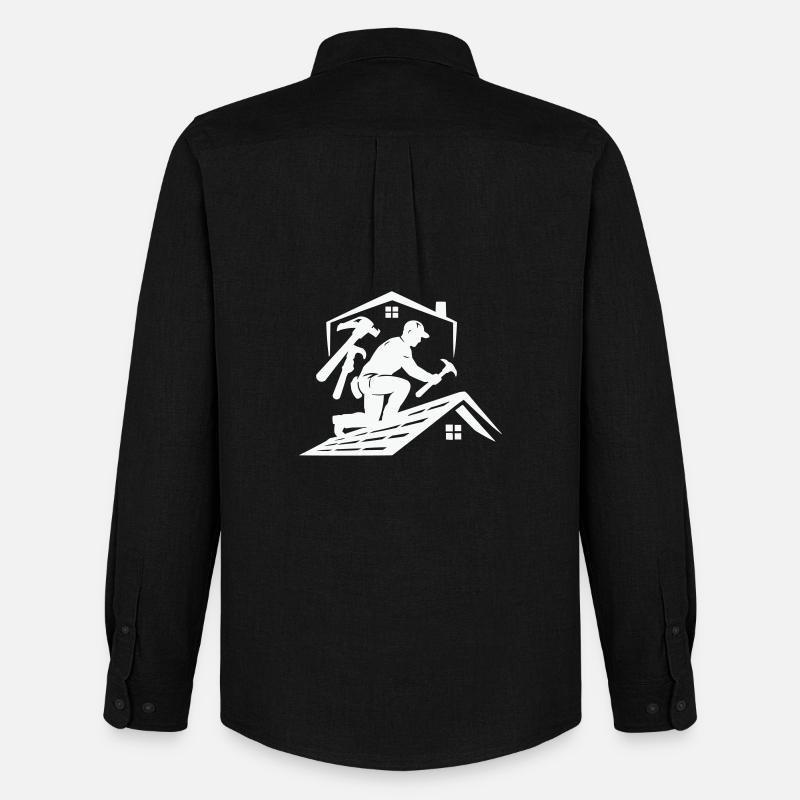 Dachdecker Silhouette am Dach - Männer Oxford Hemd von Stanley/Stella - Schwarz