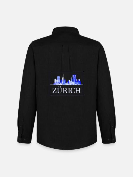 Zurich Skyline Blue Silhouette - Men's Oxford Shirt by Stanley/Stella - black