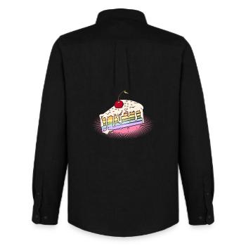 Morceau de gâteau arc-en-ciel avec cerise dans le style bande dessinée - Chemise Oxford homme Stanley/Stella - noir - Dos - AI Model Male 185 dark (185cm)