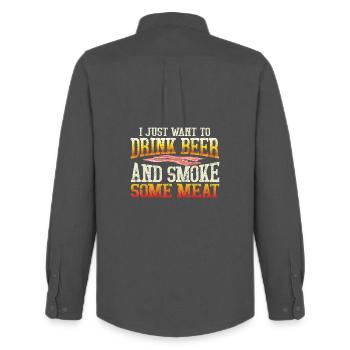 Humoristisches Bier- und Fleisch-Motiv - Männer Oxford Hemd von Stanley/Stella - Anthrazit - Hinten - AI Model Male 185 dark (185cm)