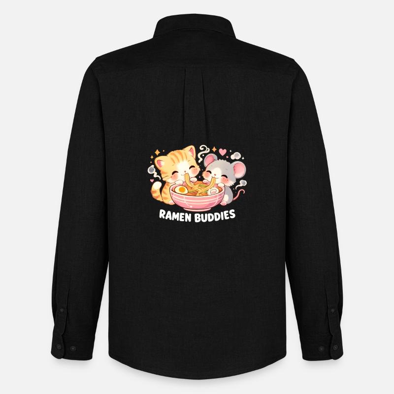 Ramen Katze - Männer Oxford Hemd von Stanley/Stella - Schwarz