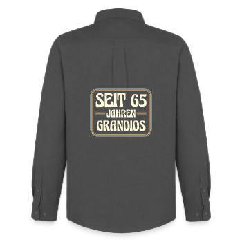 65 years old Birthday 65th birthday - Men's Oxford Shirt by Stanley/Stella - anthracite - Back - AI Model Male 185 dark (185cm)