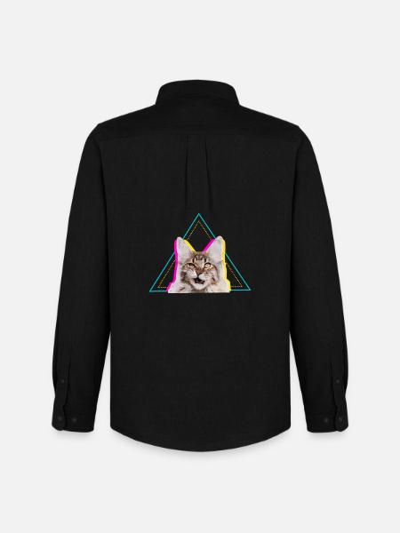 Neon Retro Cat Geometric Triangle Art - Men's Oxford Shirt by Stanley/Stella - black