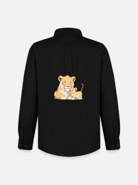 Löwenmama mit Kind - Männer Oxford Hemd von Stanley/Stella - Schwarz