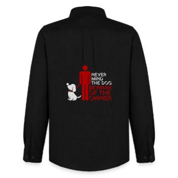 Peu importe chien Méfiez-vous du propriétaire Avertissement chiens Humour - Chemise Oxford homme Stanley/Stella - noir - Dos - AI Model Male 185 dark (185cm)