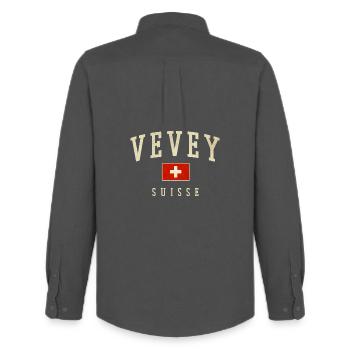 Vevey – Schweizer Identität aus dem Kanton Waadt - Männer Oxford Hemd von Stanley/Stella - Anthrazit - Hinten - AI Model Male 185 dark (185cm)