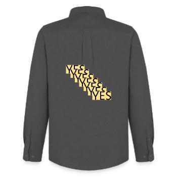 YES – Stufenstatement in Gold - Männer Oxford Hemd von Stanley/Stella - Anthrazit - Hinten - AI Model Male 185 dark (185cm)