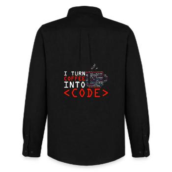 Aus Kaffee Code generieren Programmierer - Männer Oxford Hemd von Stanley/Stella - Schwarz - Hinten - AI Model Male 185 dark (185cm)