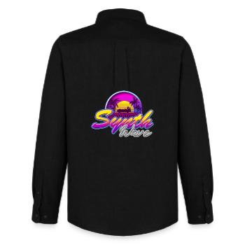 Synth-Wave Music Neon-Vibe Electrowave sunset - Chemise Oxford homme Stanley/Stella - noir - Dos - AI Model Male 185 dark (185cm)