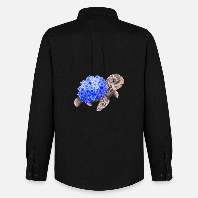 Schildkröte mit Hydrangea Hortensien - Männer Oxford Hemd von Stanley/Stella - Schwarz