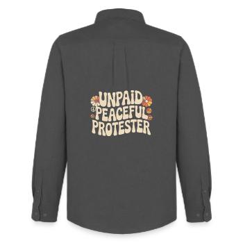 Unpaid Peaceful Protester Activist Saying Demo - Men's Oxford Shirt by Stanley/Stella - anthracite - Back - AI Model Male 185 dark (185cm)