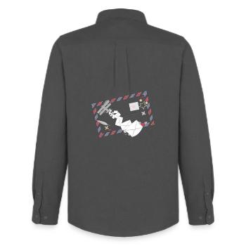 Cadre Airmail avec icône d’avion Letters & Mail - Chemise Oxford homme Stanley/Stella - charbon - Dos - AI Model Male 185 dark (185cm)