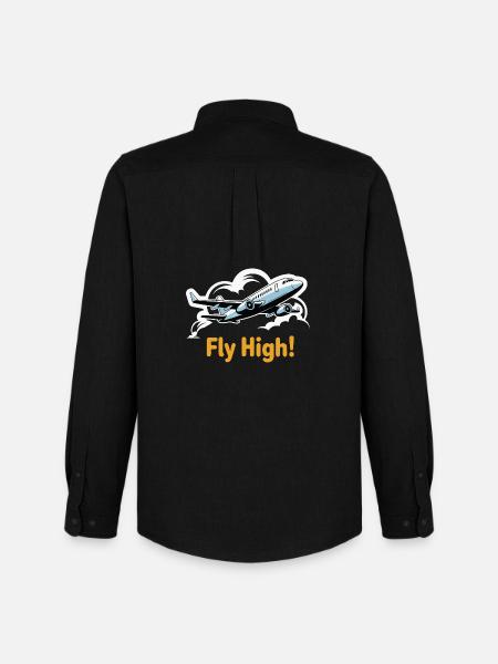 Jet in Sky Illustration Fly High - Men's Oxford Shirt by Stanley/Stella - black