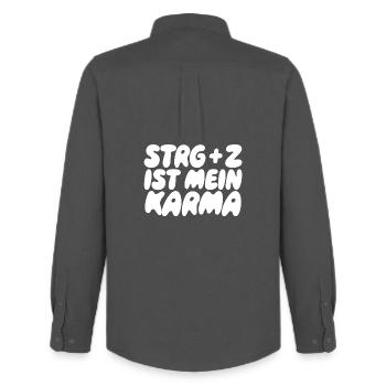 Ctrl+Z Karma – Ctrl+Z est Karma - Chemise Oxford homme Stanley/Stella - charbon - Dos - AI Model Male 185 dark (185cm)
