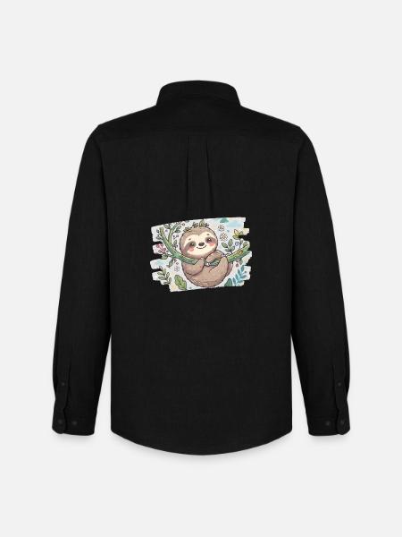 Cute sloth on branch with flowers - Men's Oxford Shirt by Stanley/Stella - black