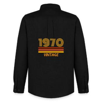 1970, vintage, year of birth - Men's Oxford Shirt by Stanley/Stella - black - Back - AI Model Male 185 dark (185cm)