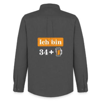 J’ai 34 ans plus bière 35e anniversaire - Chemise Oxford homme Stanley/Stella - charbon - Dos - AI Model Male 185 dark (185cm)