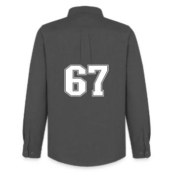 Fun 67 Number 6-7 6 7 Six Seven - Men's Oxford Shirt by Stanley/Stella - anthracite - Back - AI Model Male 185 dark (185cm)
