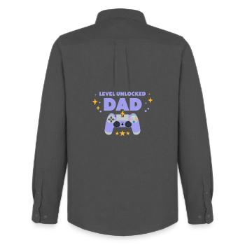 Level freigeschaltet: Papa - Männer Oxford Hemd von Stanley/Stella - Anthrazit - Hinten - AI Model Male 185 dark (185cm)
