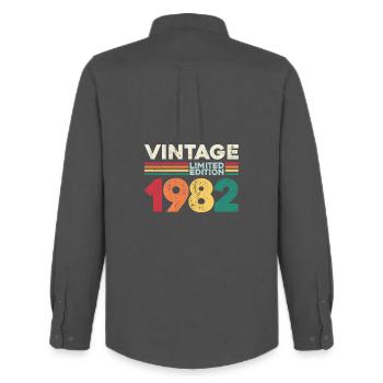 Rétro 1982 Vintage Édition Limitée - Chemise Oxford homme Stanley/Stella - charbon - Dos - AI Model Male 185 dark (185cm)