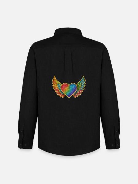 Rainbow Heart with Angel Wings Embroidery - Men's Oxford Shirt by Stanley/Stella - black