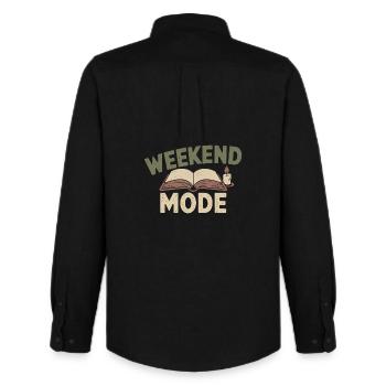 Weekend Mode – Cozy Buch & Kerze - Männer Oxford Hemd von Stanley/Stella - Schwarz - Hinten - AI Model Male 185 dark (185cm)