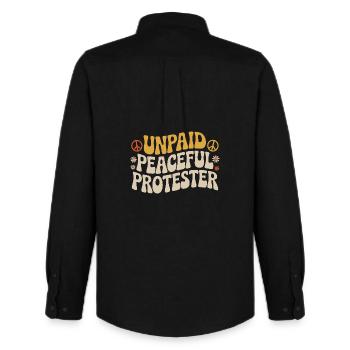 Unpaid Peaceful Protester Activist Saying Demo - Men's Oxford Shirt by Stanley/Stella - black - Back - AI Model Male 185 dark (185cm)