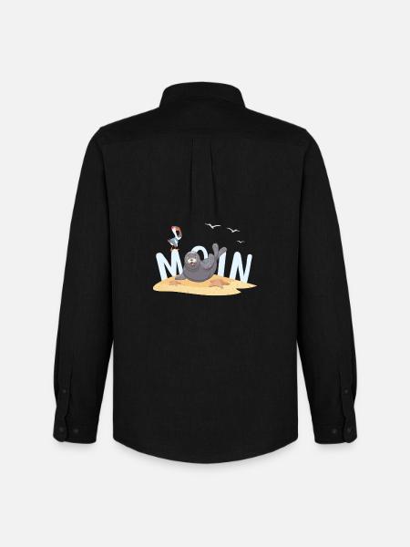 Moin Robbe Möwe Strand - Männer Oxford Hemd von Stanley/Stella - Schwarz