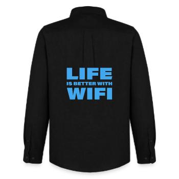 LIFE IS BETTER WITH WIFI - Men's Oxford Shirt by Stanley/Stella - black - Back - AI Model Male 185 dark (185cm)